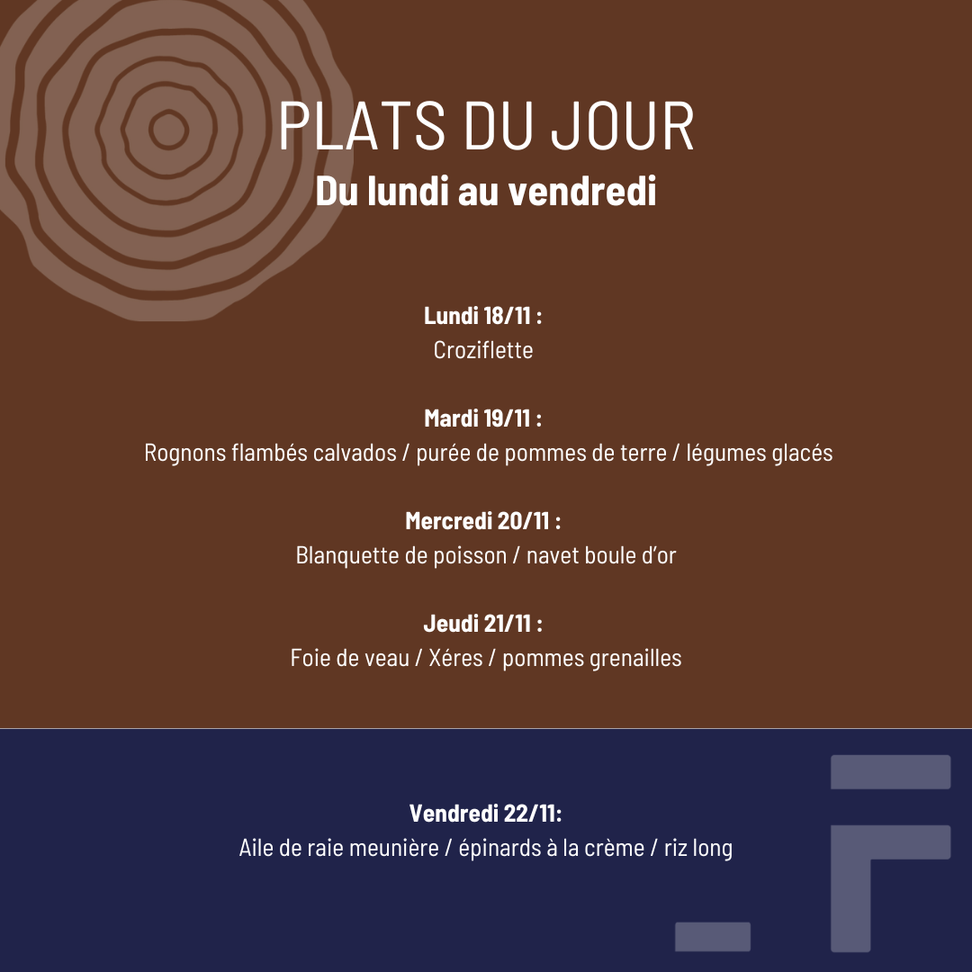 Plat du jour Semaine 3 - Pinte et Floris - Anières Novembre 2024