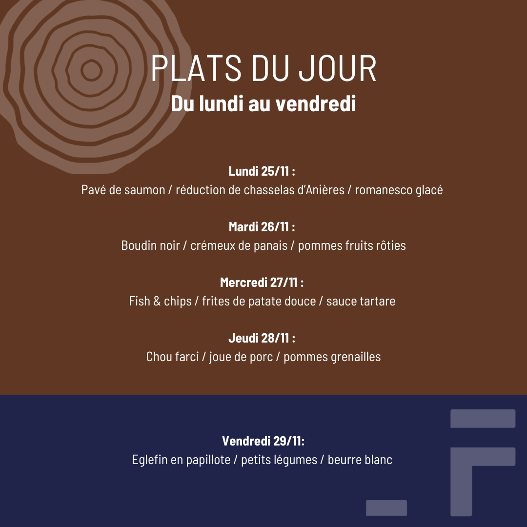 Plat du jour Semaine 4 - Pinte et Floris - Anières Novembre 2024